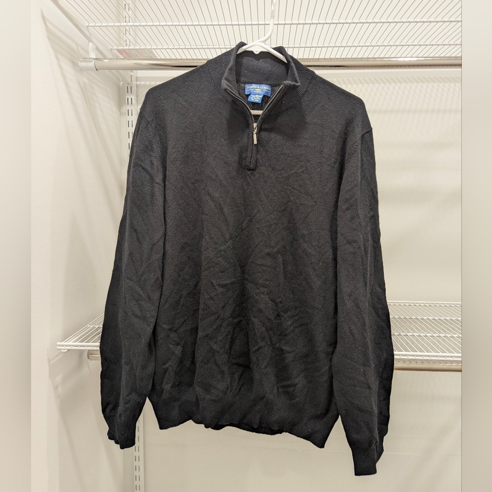 Joseph & Lyman Black Cashmere Zip Quarter Neck Light Sweater